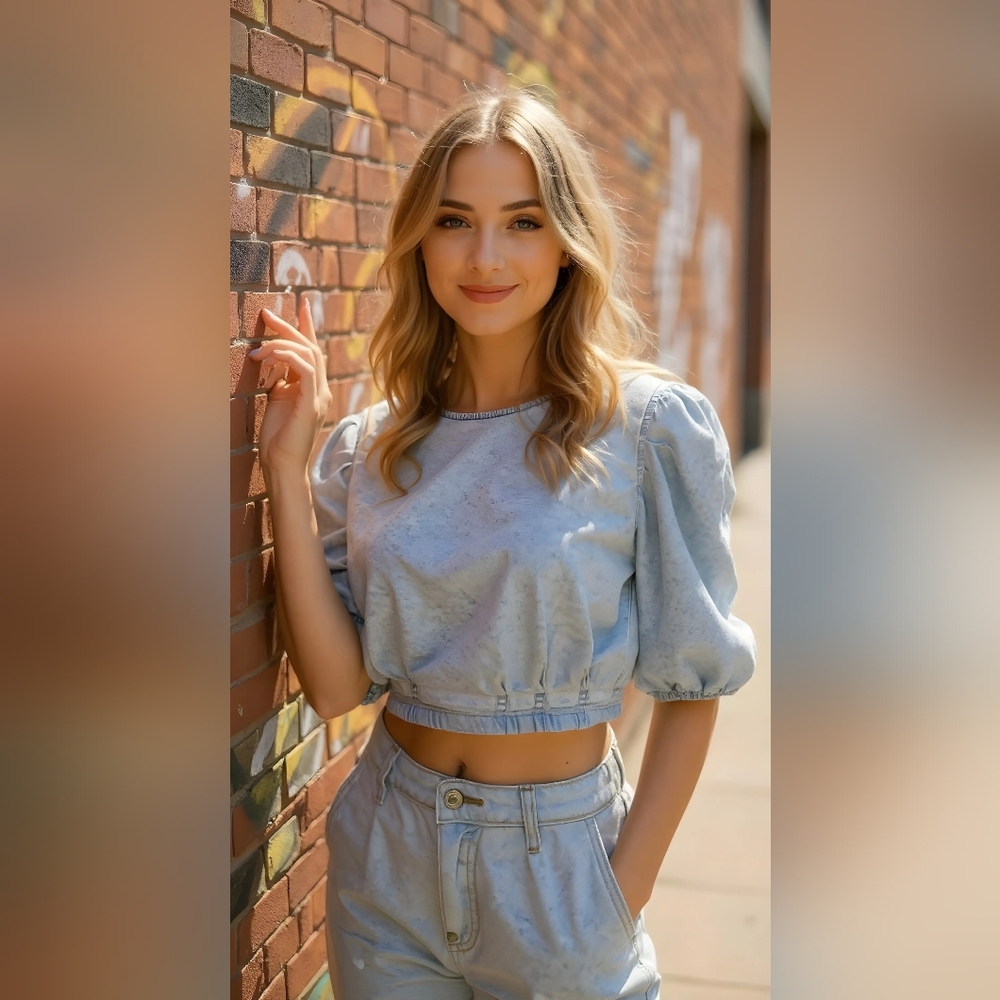 Chic Light Blue Women's Blouse